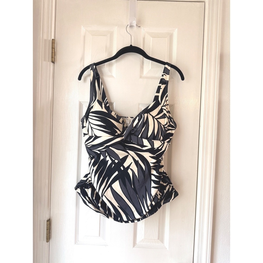Anne Cole 32DD/34D Tropical Leaf Print One Piece Swimsuit Tummy Control Top NEW